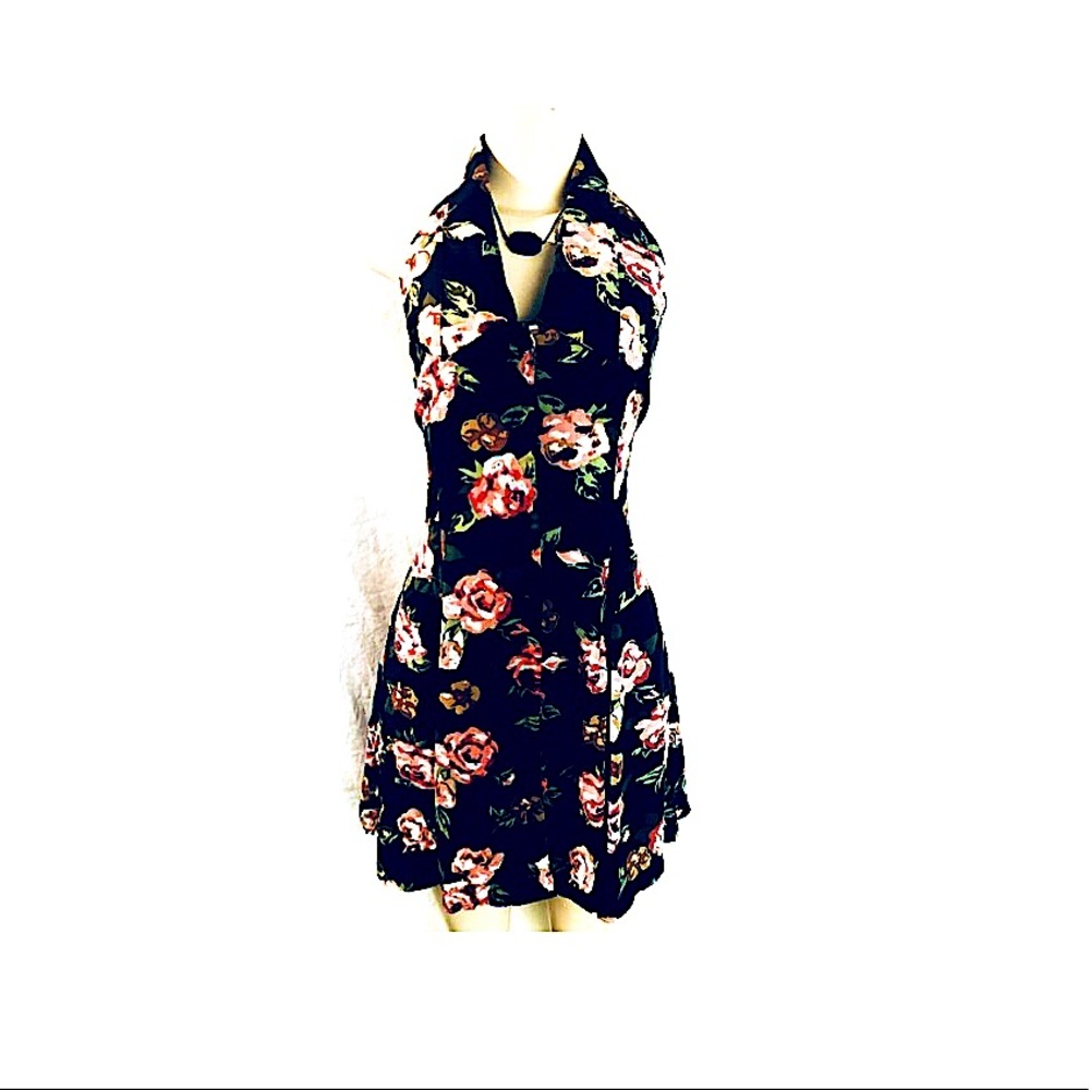 R- Wear Floral Halter Neck Button Front Mini Dress